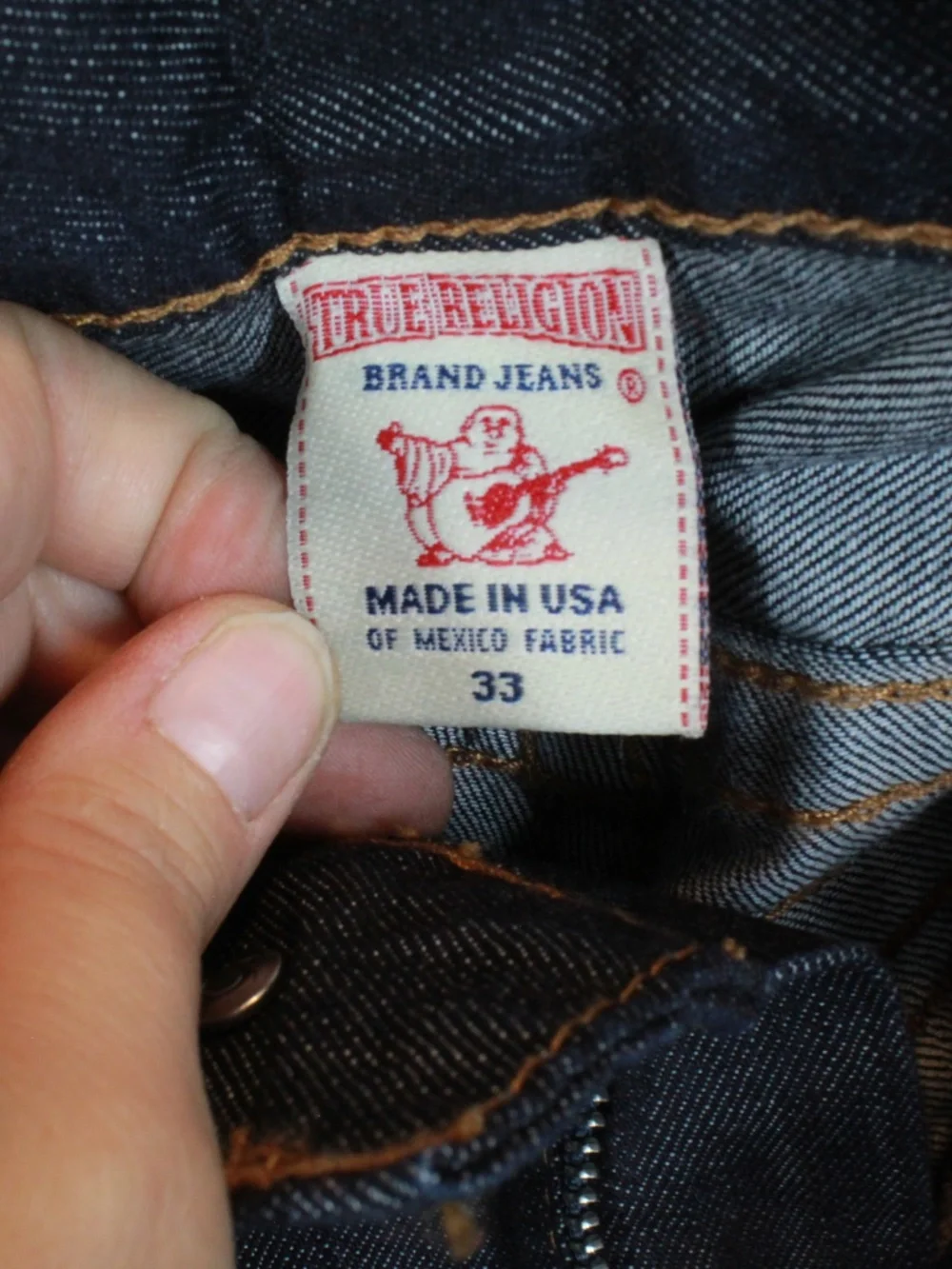 NWT True Religion Straight Flap Jeans Sunset Logo Orange Red Stitch Mens Size 33